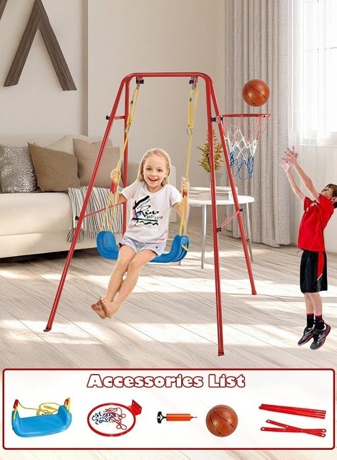 WALALLA Children Swing, 2-in-1 Swing Sets with Basketball Hoop for Backyard and Livingroom, Kids Swing Outdoor/Indoor, Toddler Swing Set Suitable for Aged 6 to 14 Years Old - Image 1